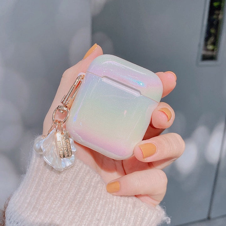 AirPods Case Cover with Pearl Charm Keychain Rainbow