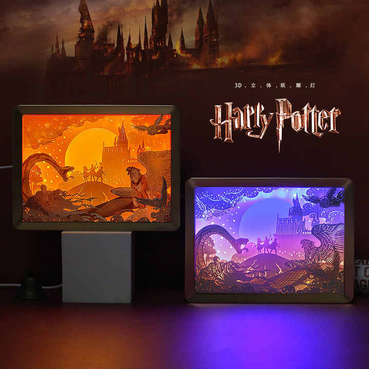 Shadow Box Night Light: Glowing Hogwarts Paper Carving