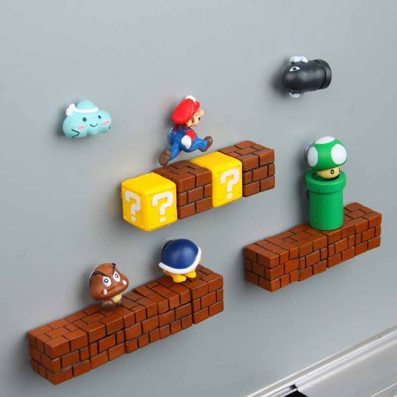 Super Mario Fridge Magnets: 8-Piece 3D Resin Decor Set