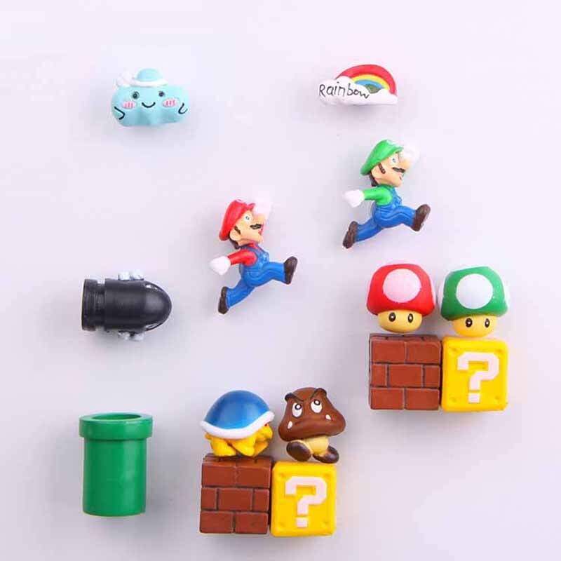 Super Mario Fridge Magnets: 8-Piece 3D Resin Decor Set
