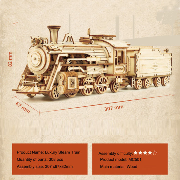 Wooden 3D Train Puzzle Model for Creative Building