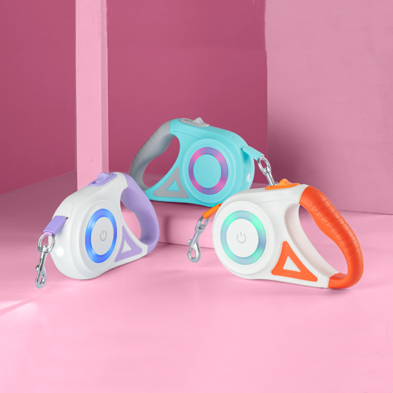 Retractable Dog Leash With Color Light For Walks