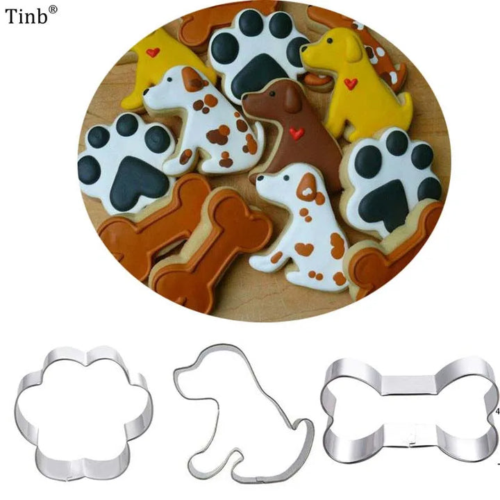 Dog Bone Paw Print Cookie Cutter Set, 3 Stainless Steel