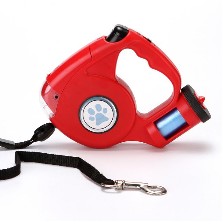LED Retractable Dog Leash With Waste Bag Dispenser