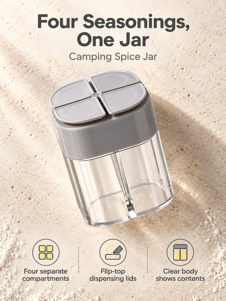 4-Compartment Camping Spice Jar with Lids for BBQ Grilling