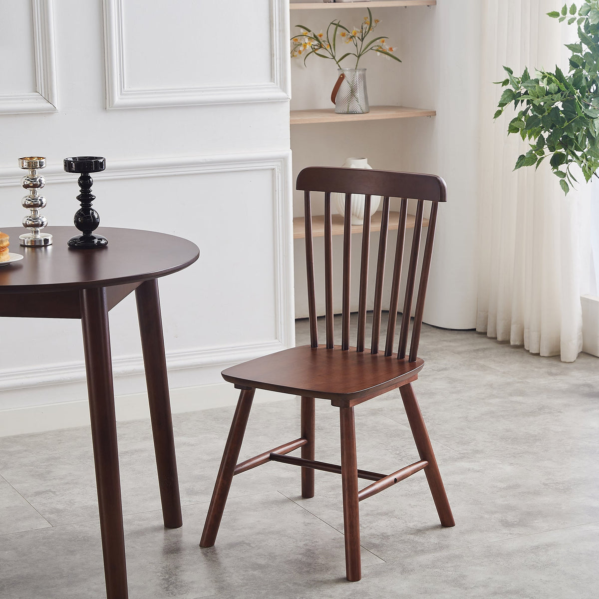 Walnut Spindle-Back Dining Chairs, Solid Wood Set of 4