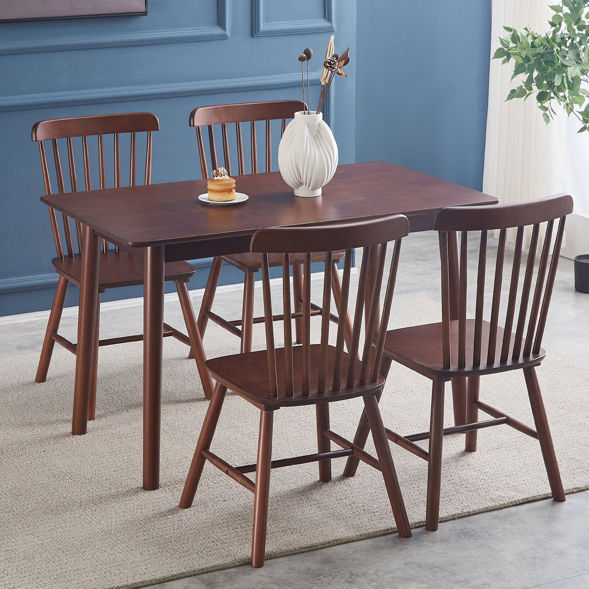 Walnut Spindle-Back Dining Chairs, Solid Wood Set of 4