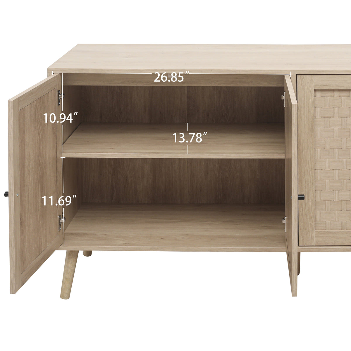 Woven Door Sideboard Buffet Cabinet with Adjustable Shelves