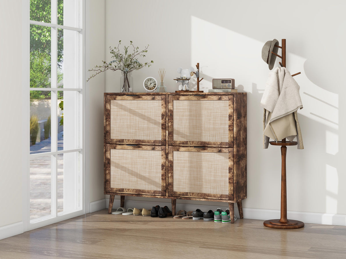 Entryway Shoe Rack Cabinet with Hidden Rustic Storage