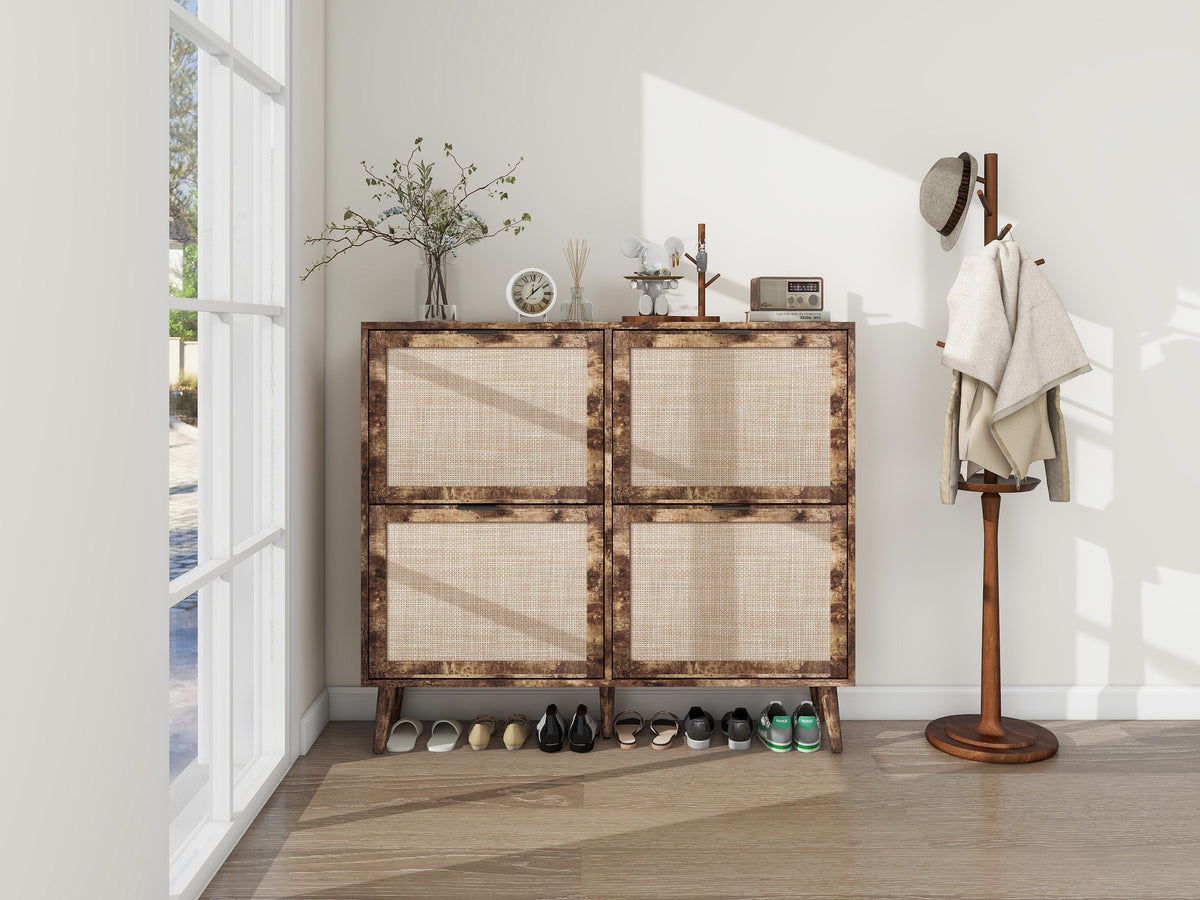 Entryway Shoe Rack Cabinet with Hidden Rustic Storage