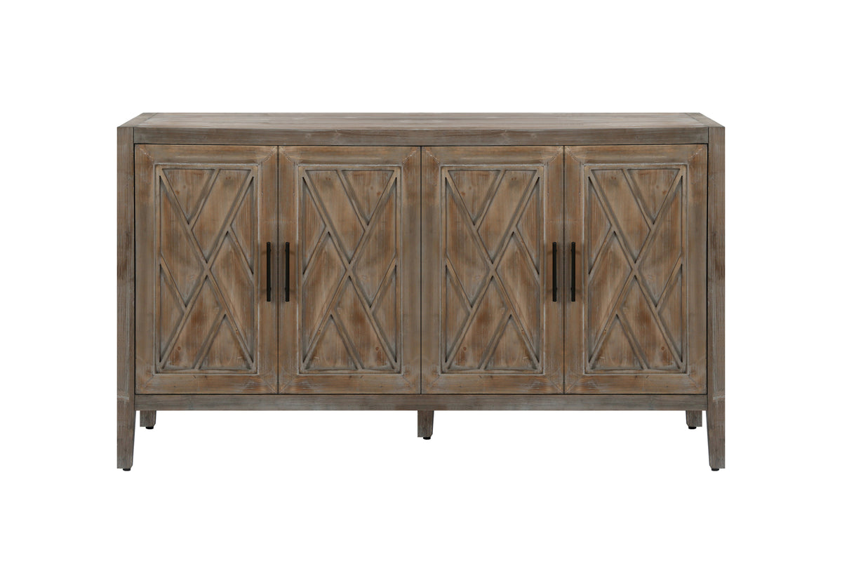 Farmhouse Wood Sideboard with X-Lattice Doors for Storage