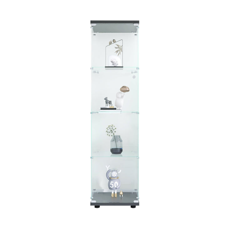 Glass Display Cabinet with 4 Shelves, Black Frame