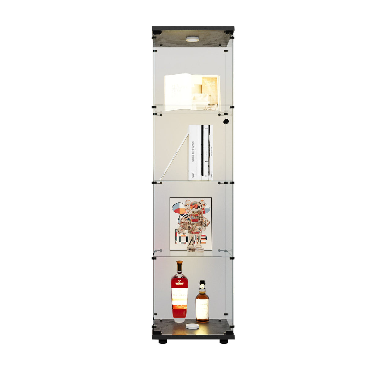 Lighted Glass Display Cabinet with 4 LED Shelves, Black