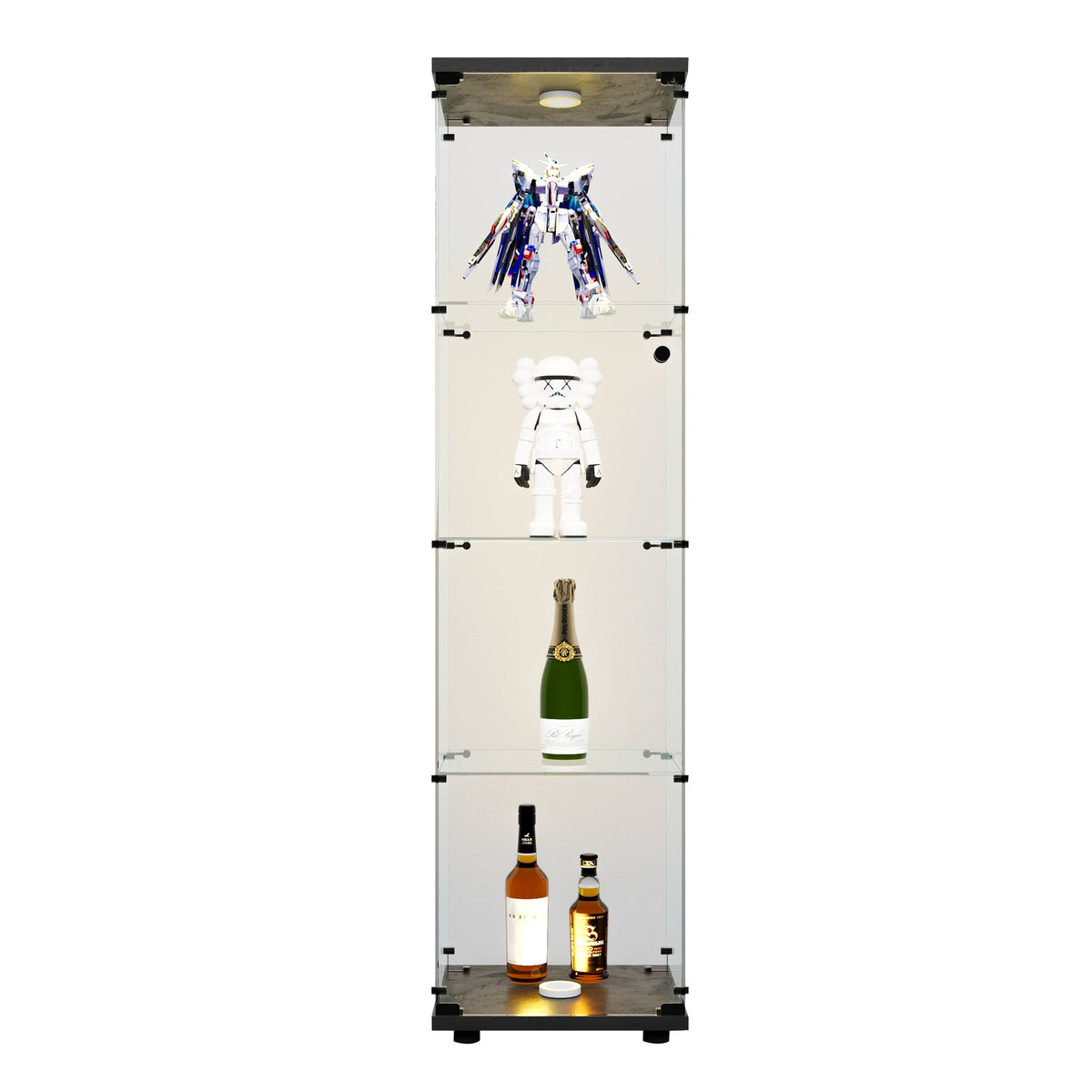 Lighted Glass Display Cabinet with 4 LED Shelves, Black
