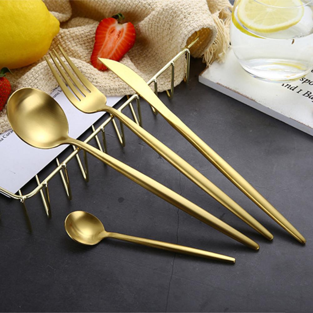 Gold Flatware Set: 4-Piece Matte 304 Stainless Steel