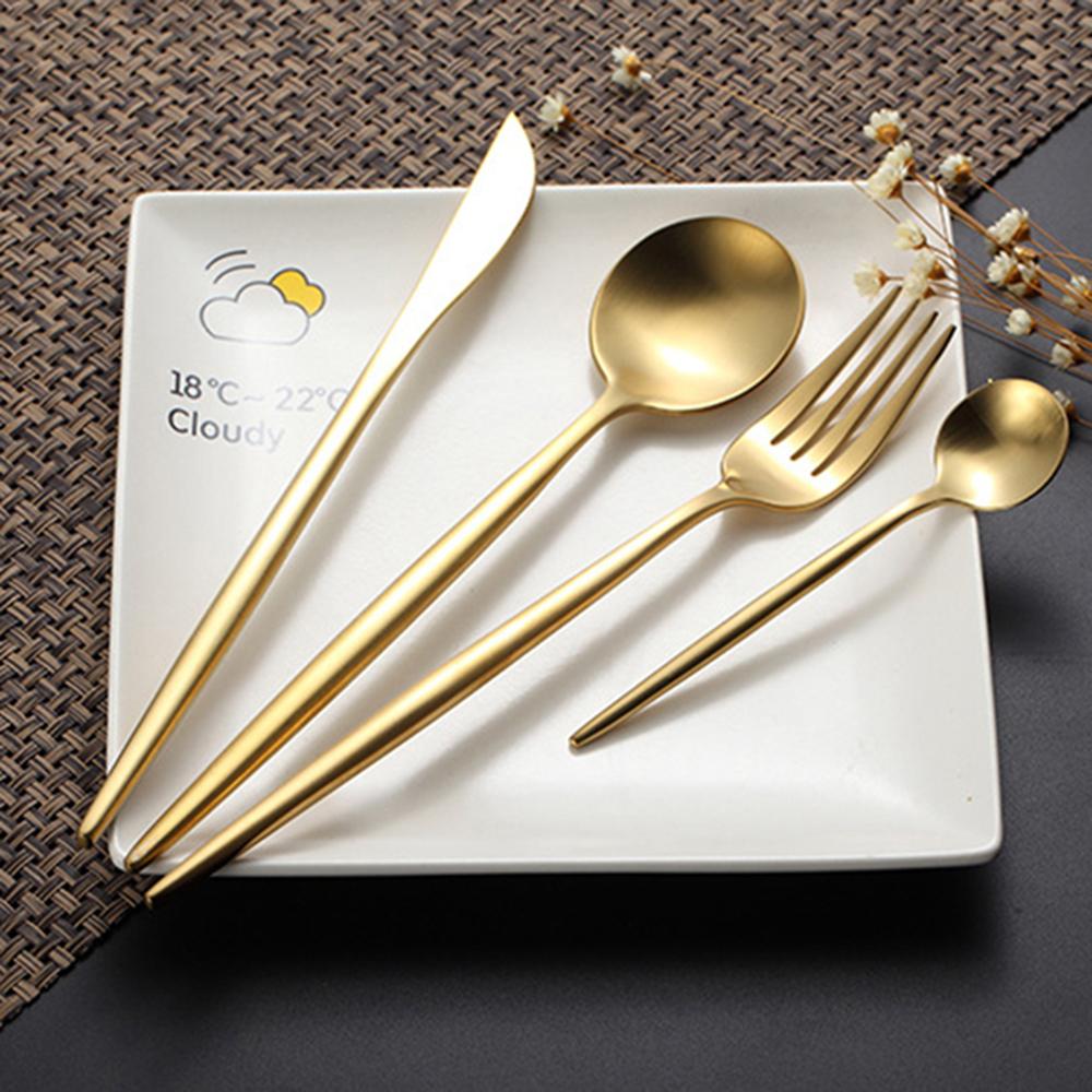 Gold Flatware Set: 4-Piece Matte 304 Stainless Steel