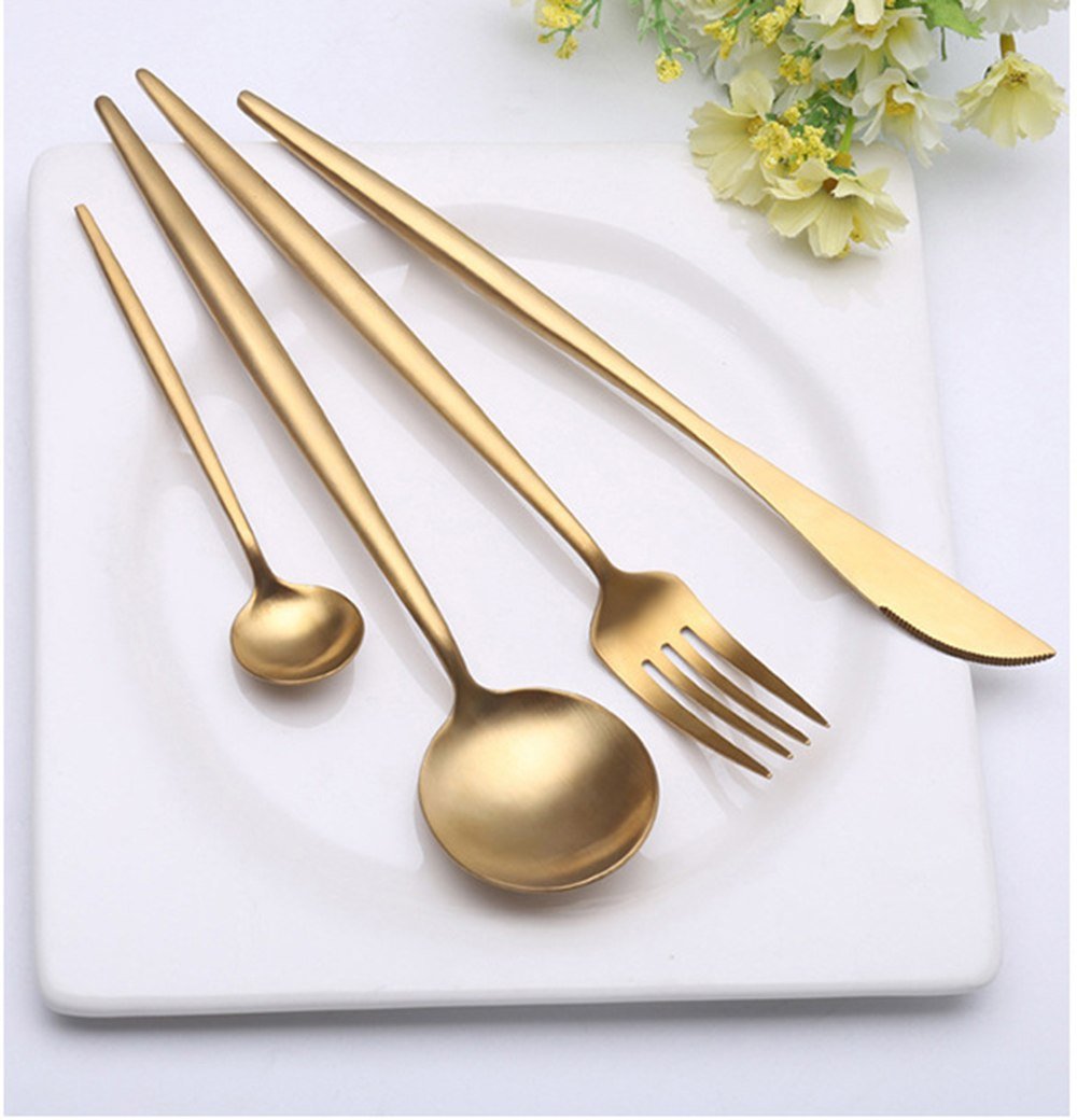 Gold Flatware Set: 4-Piece Matte 304 Stainless Steel