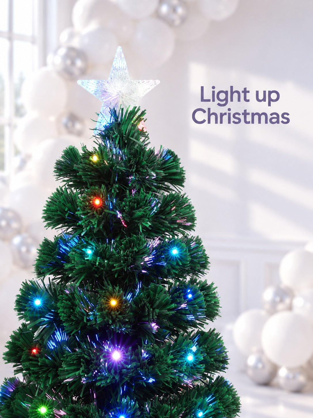 4-Piece Fiber Optic Christmas Tree Set with LED Lights