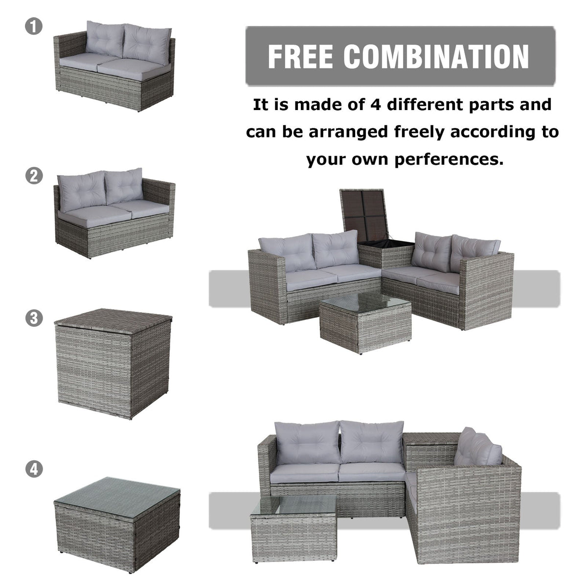 Wicker Patio Sectional Sofa Set with Hidden Storage