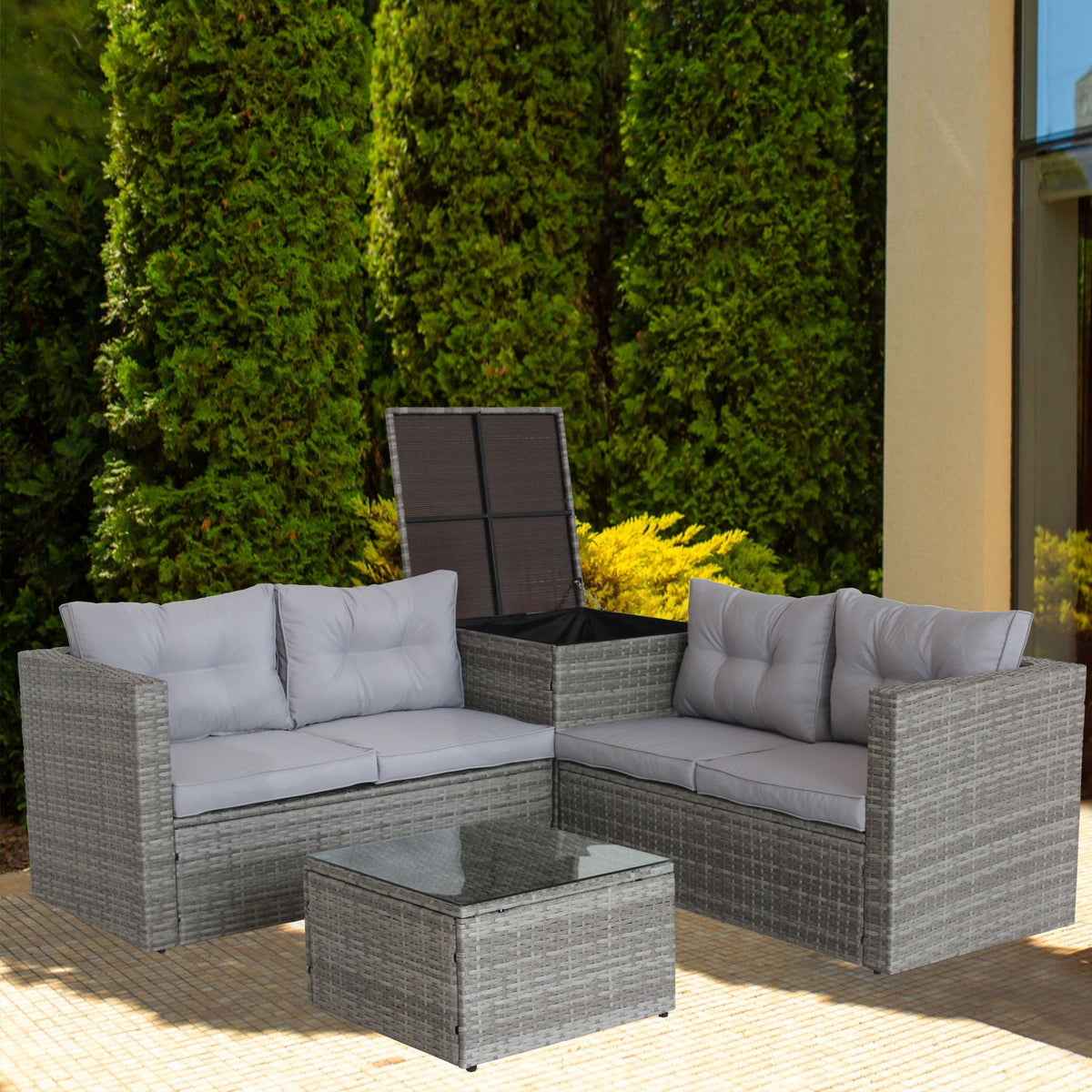 Wicker Patio Sectional Sofa Set with Hidden Storage