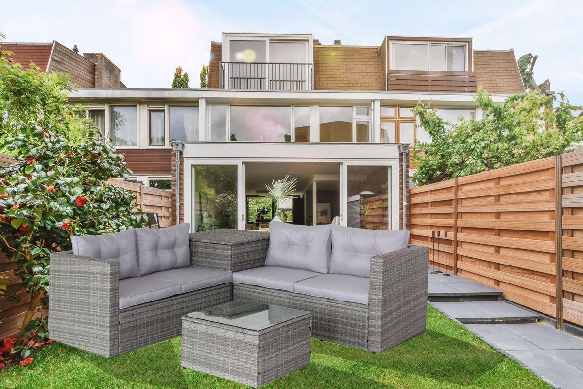 Wicker Patio Sectional Sofa Set with Hidden Storage