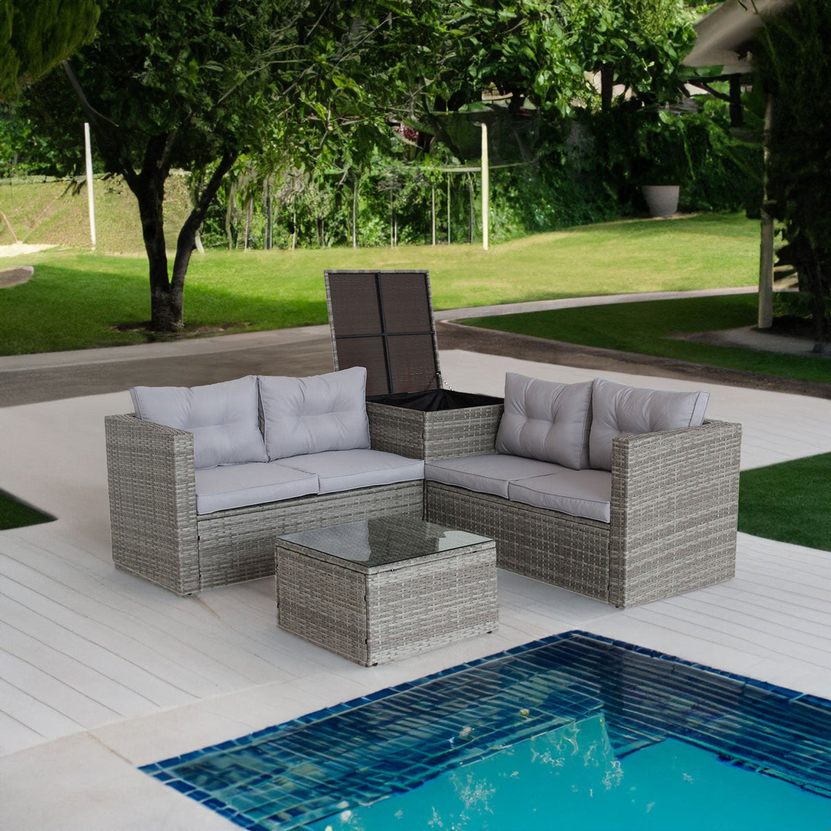 Wicker Patio Sectional Sofa Set with Hidden Storage