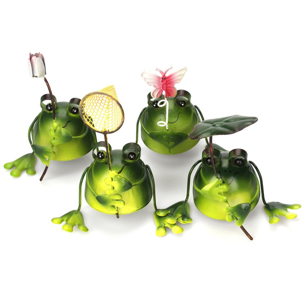 Iron Frog Garden Ornaments Set for Playful Garden Decor