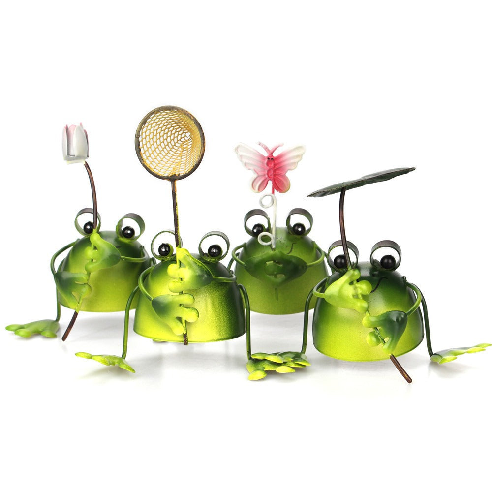 Iron Frog Garden Ornaments Set for Playful Garden Decor