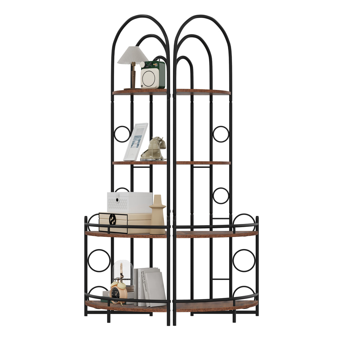 Corner Bookshelf with Plant Stand, 4-Tier Metal Frame