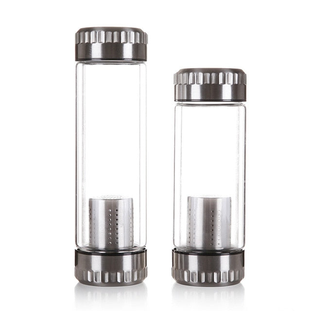 Glass Tea Infuser Water Bottle 400ml, Double Wall