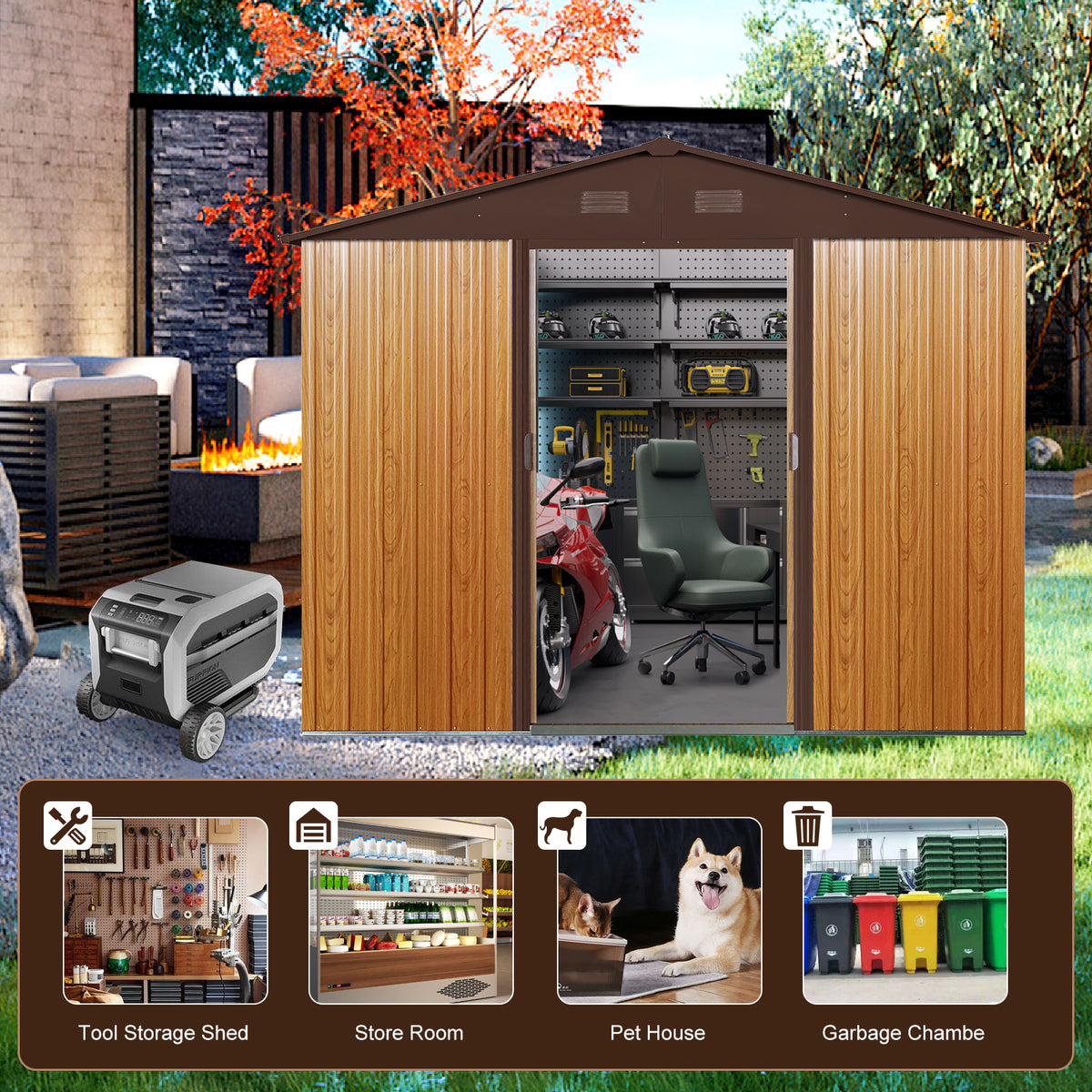 Metal Storage Shed 8x6 ft with Sloped Roof and Floor
