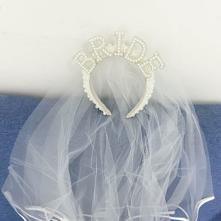 Bride-to-Be Pearl Veil Tiara for Bridal Party Photos