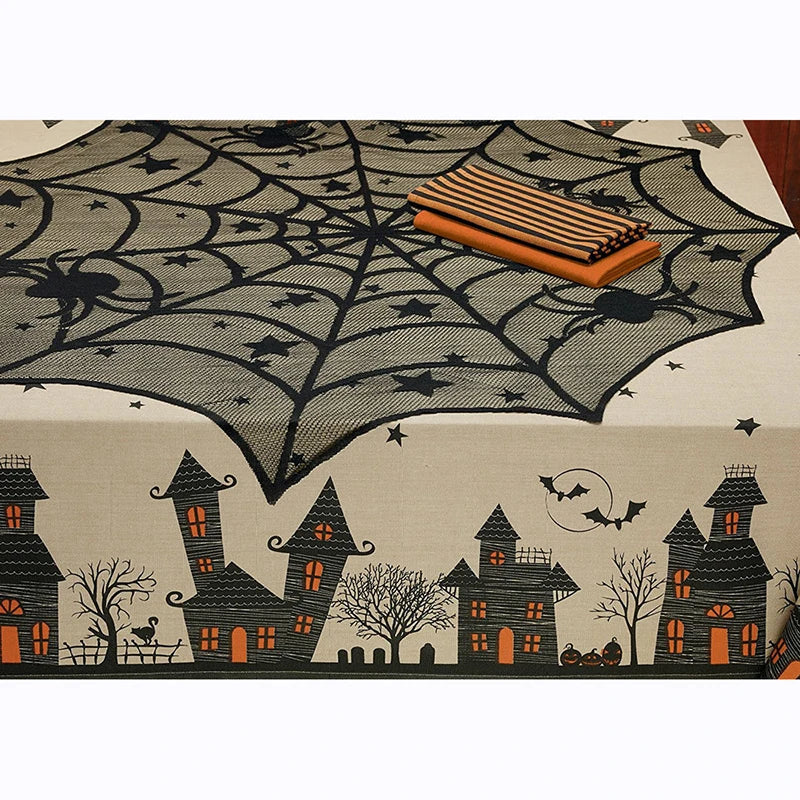 Black Spider Web Halloween Lace Tablecloth 40 Inch Round