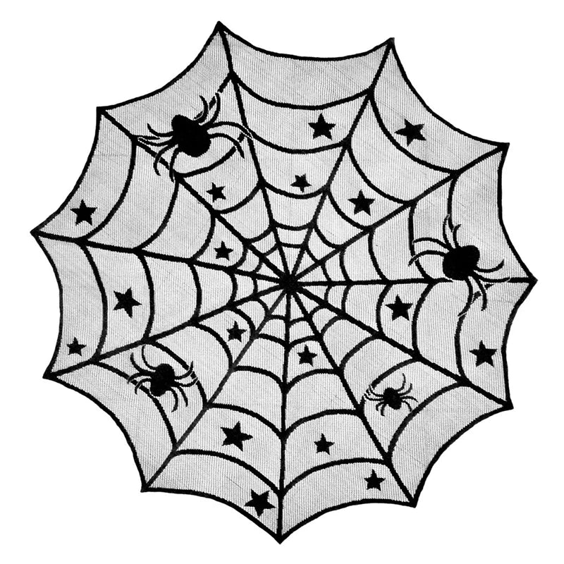 Black Spider Web Halloween Lace Tablecloth 40 Inch Round