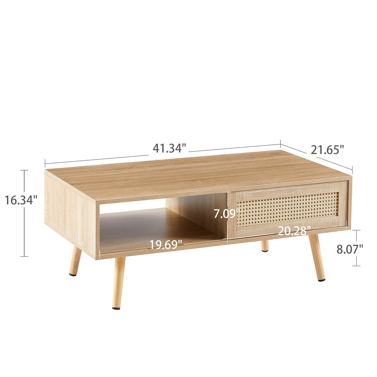Rattan-Style Coffee Table with Sliding Door Storage