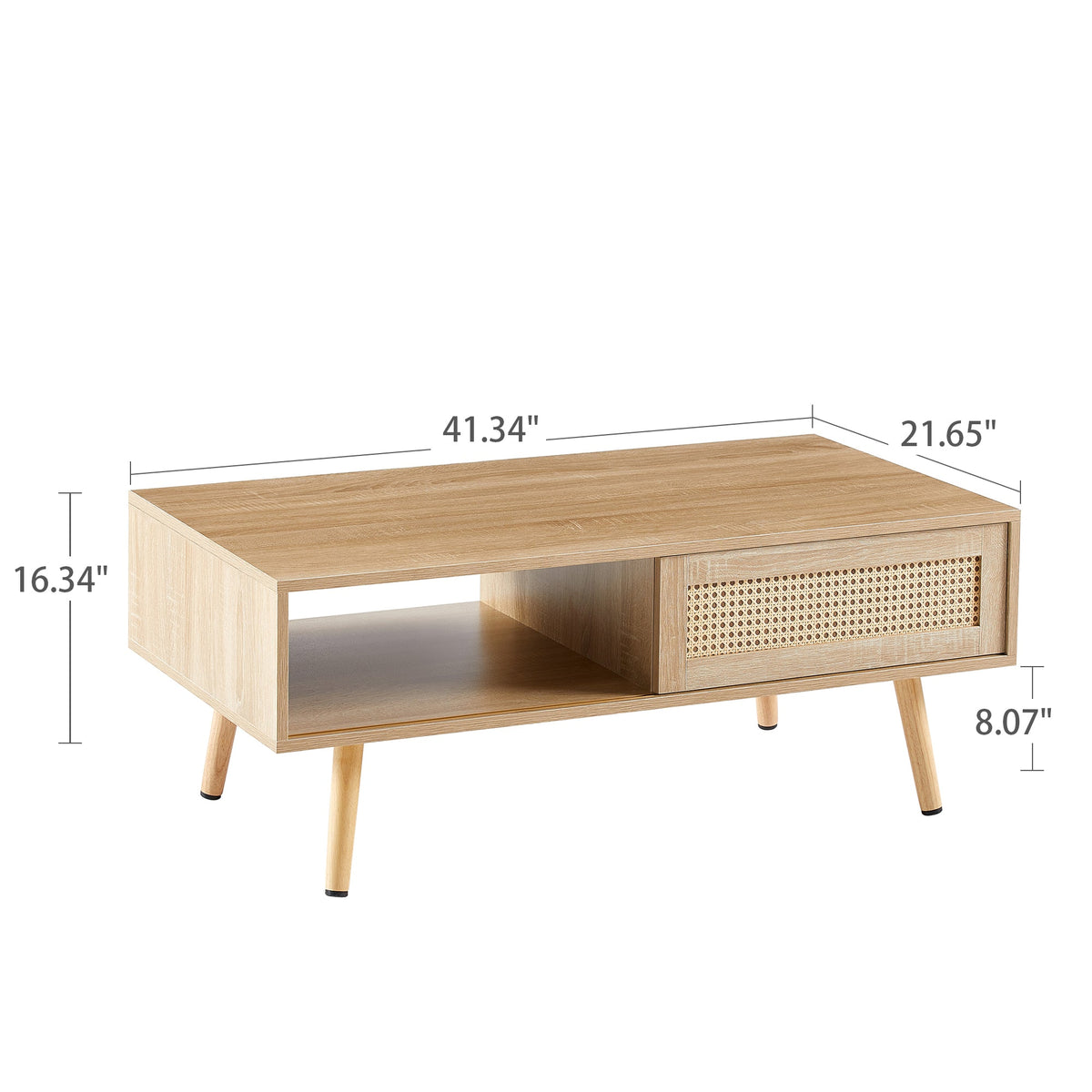 Rattan-Style Coffee Table with Sliding Door Storage