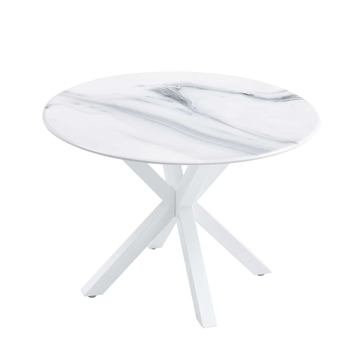 Round White Marble-Look Dining Table Seats 4 to 6