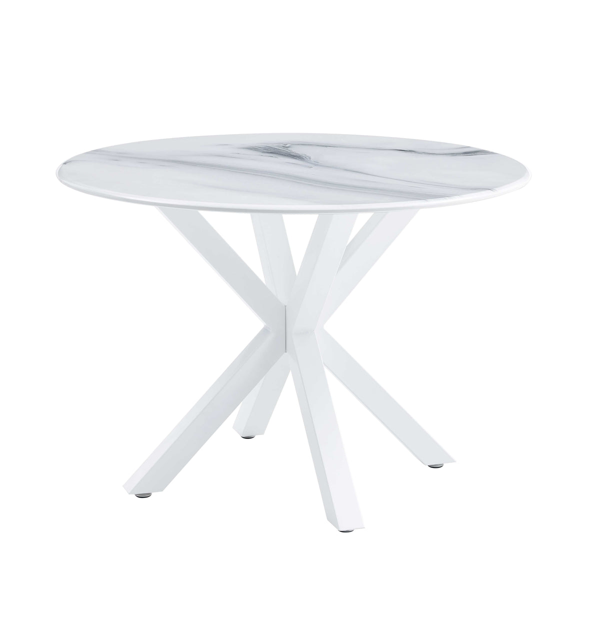 Round White Marble-Look Dining Table Seats 4 to 6