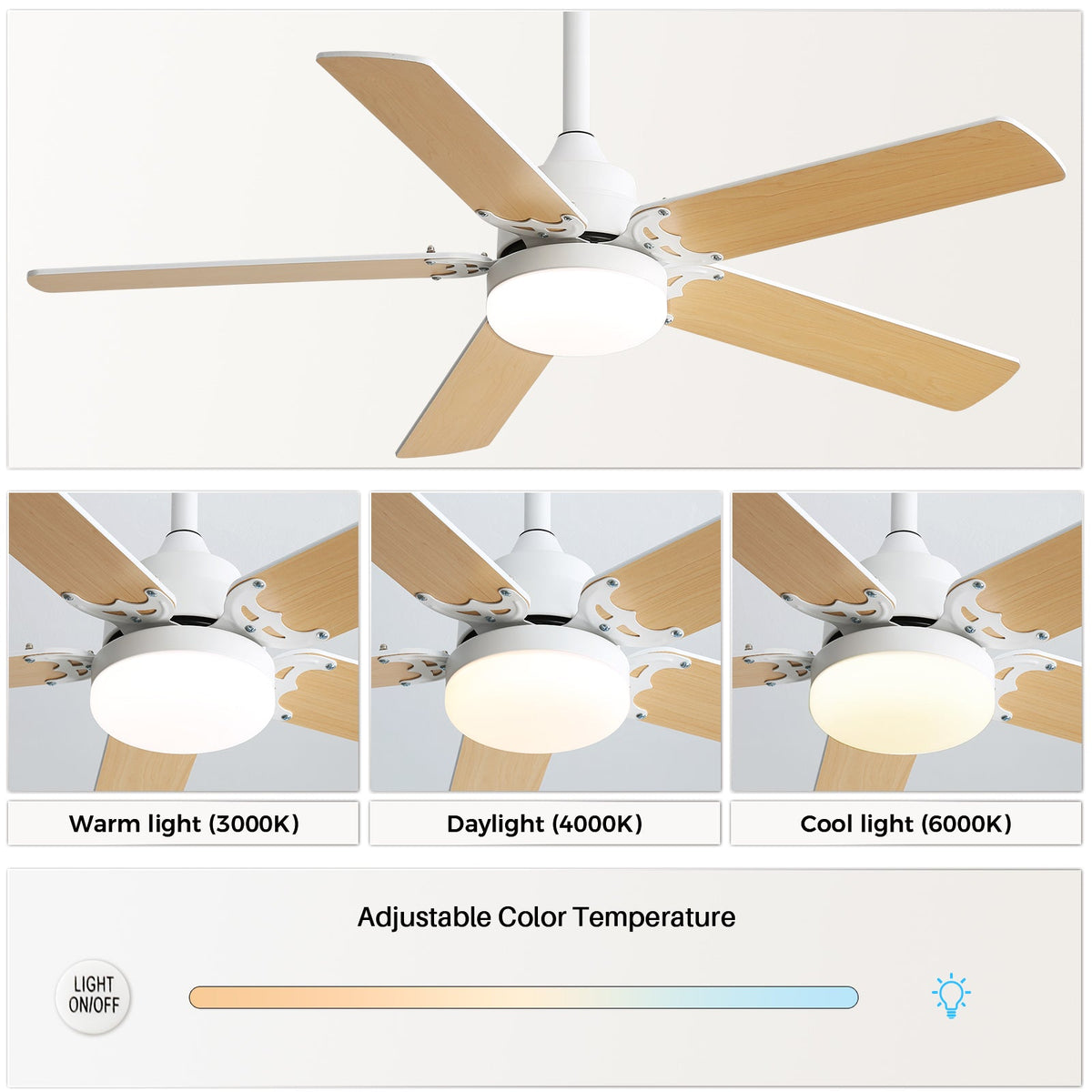 42 Inch Modern Ceiling Fan with Dimmable LED Light