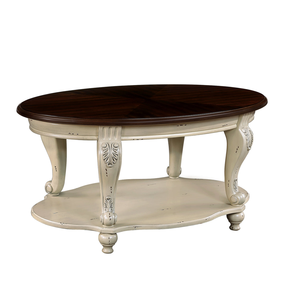 42 Inch Oval Wood Coffee Table with Open Storage Shelf