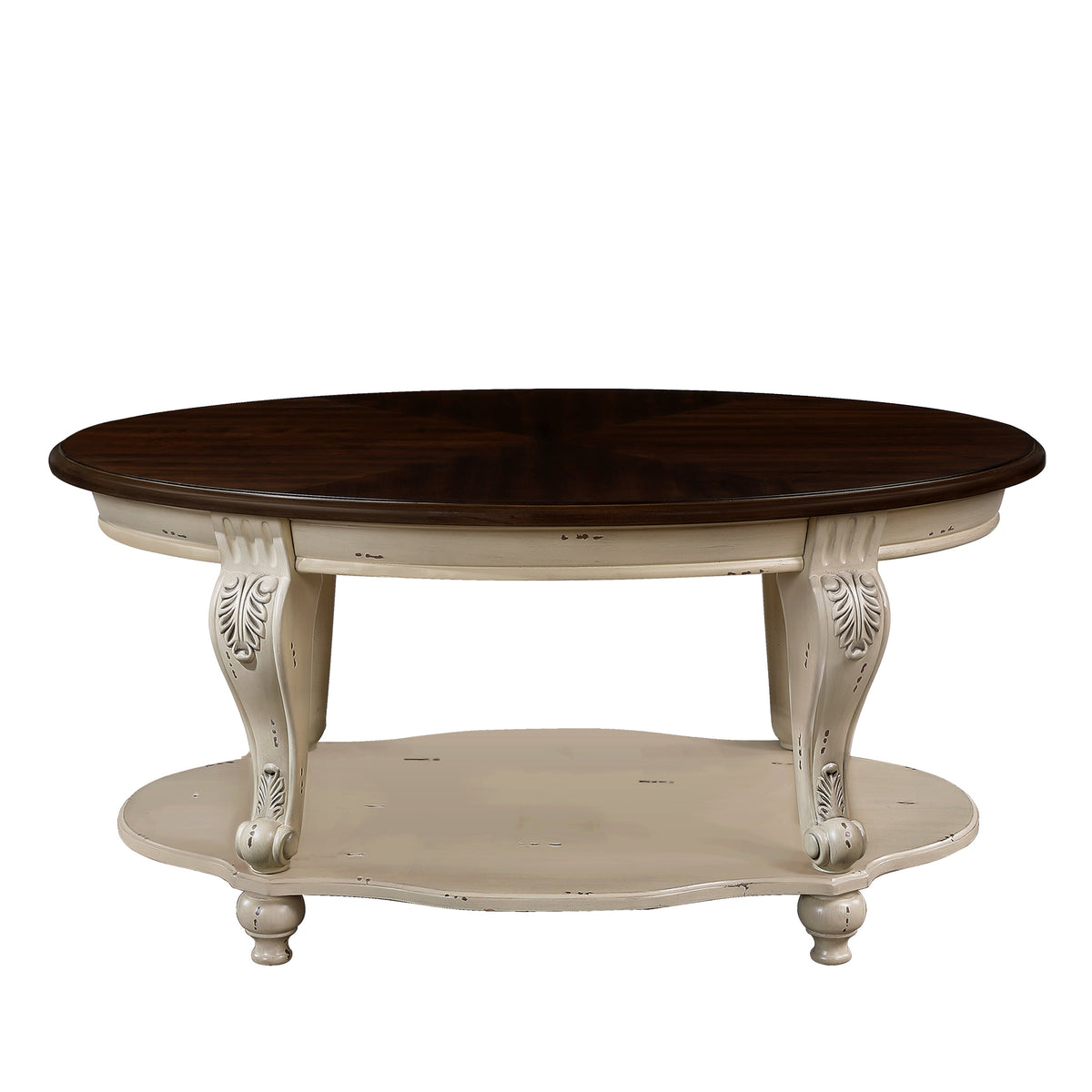42 Inch Oval Wood Coffee Table with Open Storage Shelf