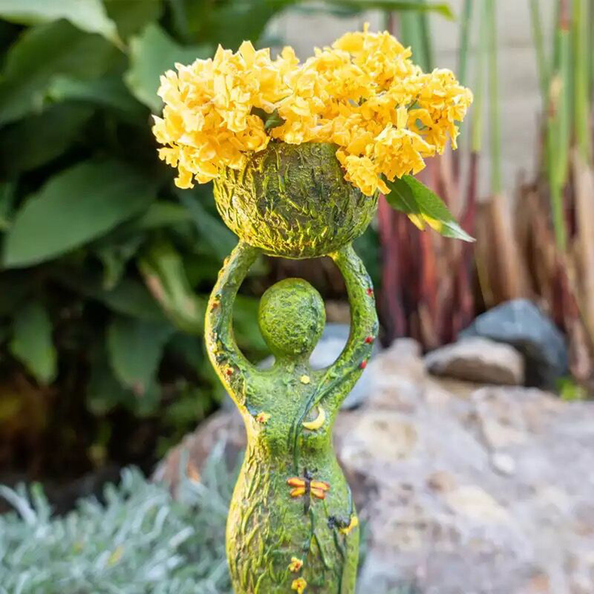 Resin Goddess Garden Statue with Tea Light Bowl Decor