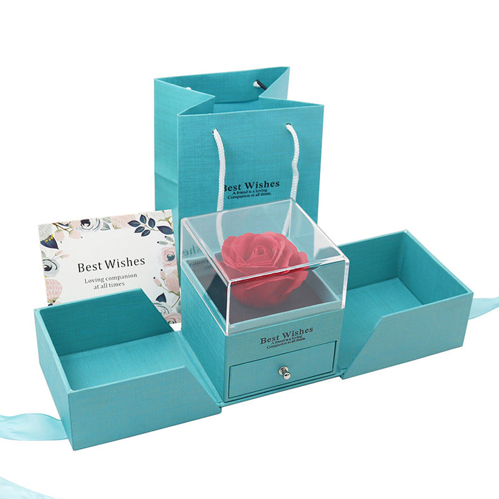 Preserved Rose Jewelry Gift Box with Drawer and Dome