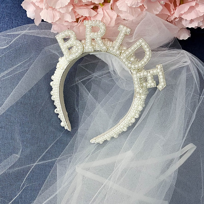 Bride-to-Be Pearl Veil Tiara for Bridal Party Photos