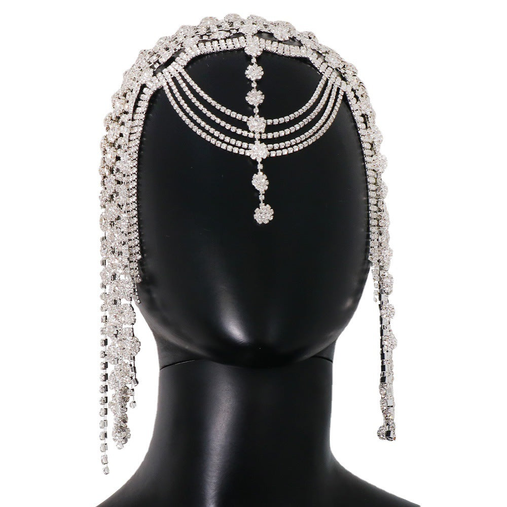 Bridal Hair Chain With Crystal Forehead Draping Jewelry