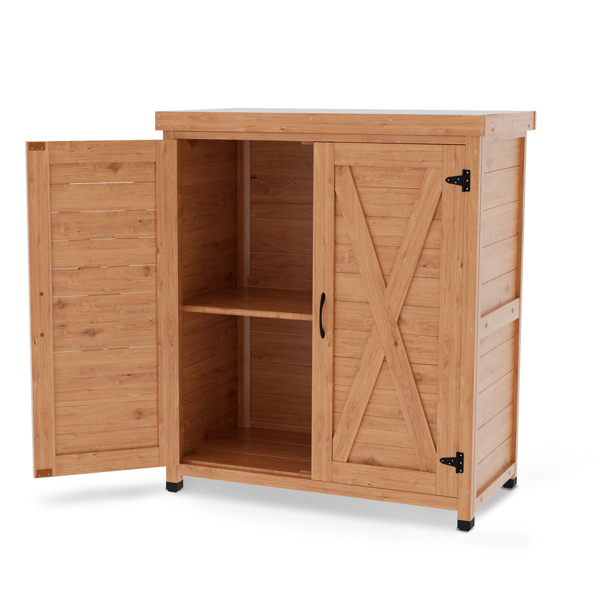 Outdoor Potting Bench with Storage Cabinet and Metal Top