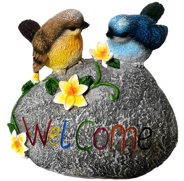 Garden Bird Welcome Stone with Hand-Painted Resin Birds