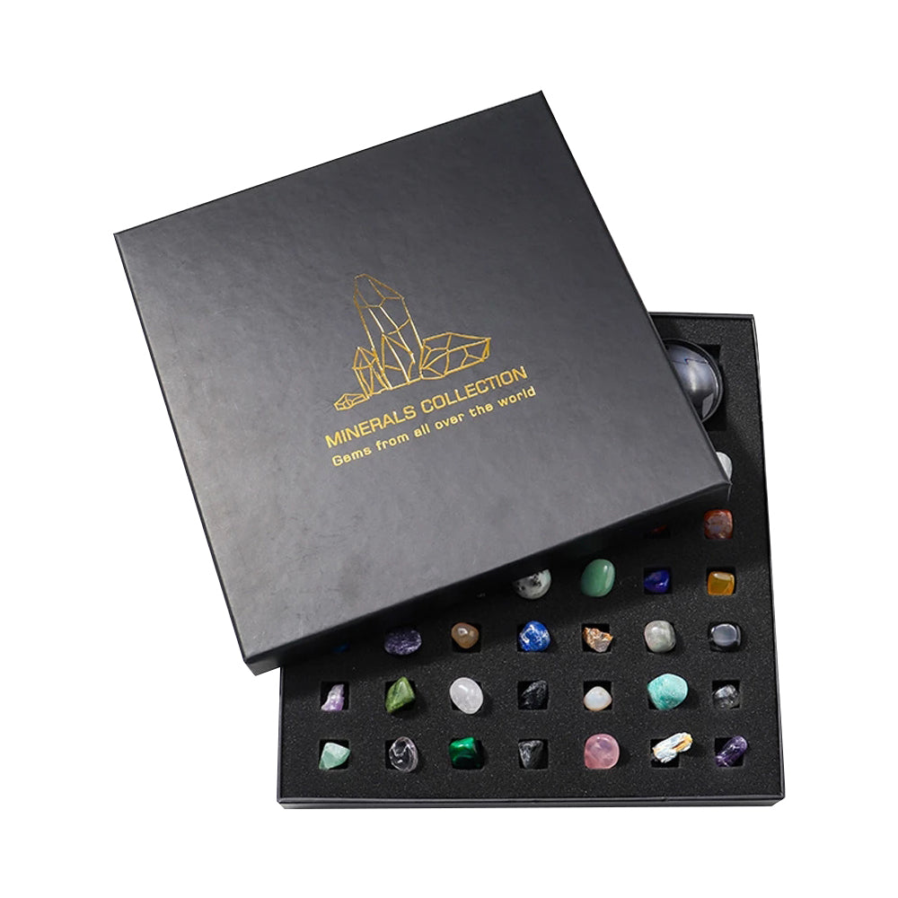 43-Piece Natural Mineral Specimen Collection Display Box