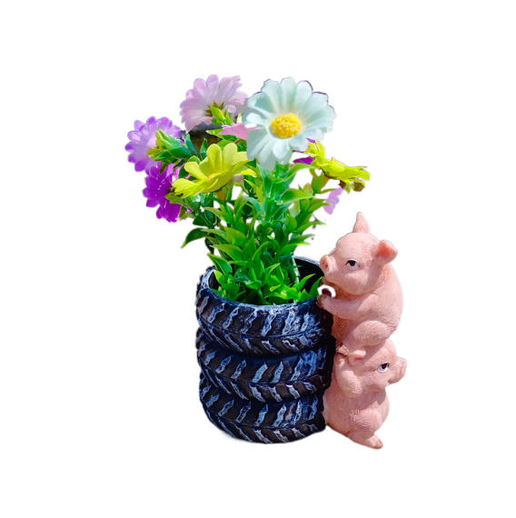 Pig Tire Flower Pot for Garden Decor, Quirky Planter