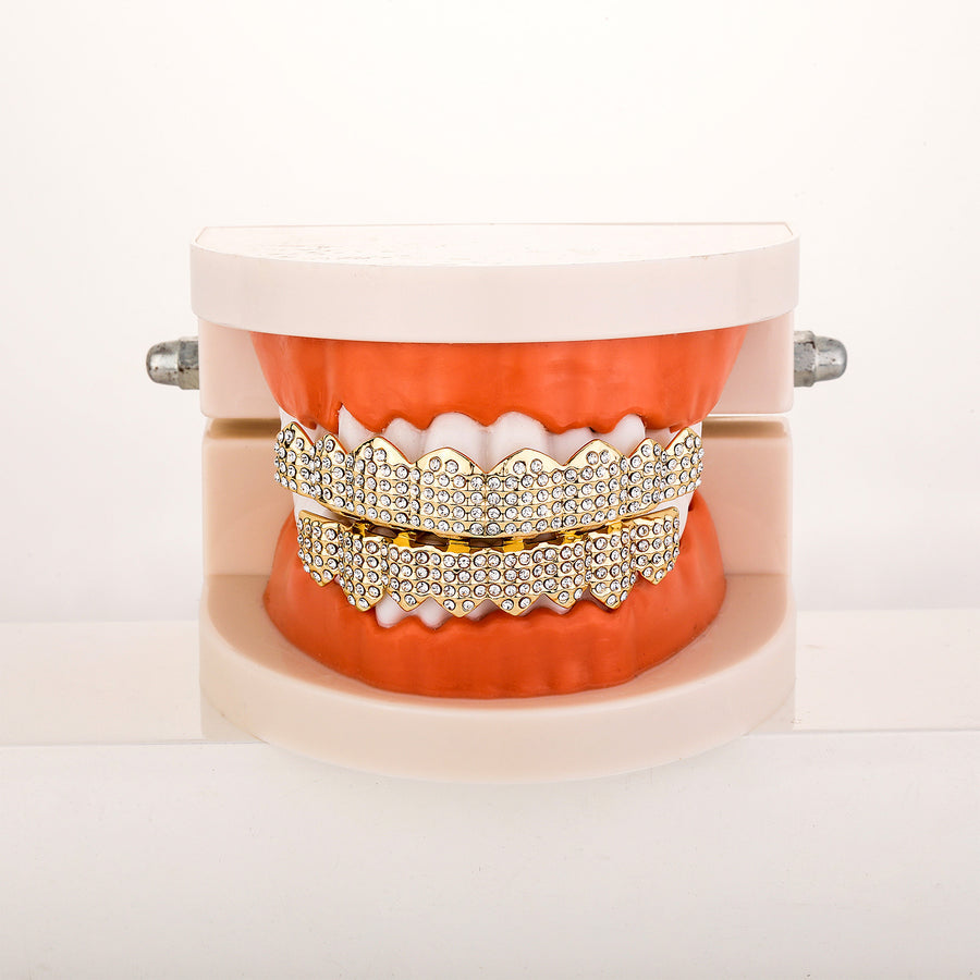 Gold Tooth Grillz Set — Full Iced-Out 8-Tooth Rhinestone